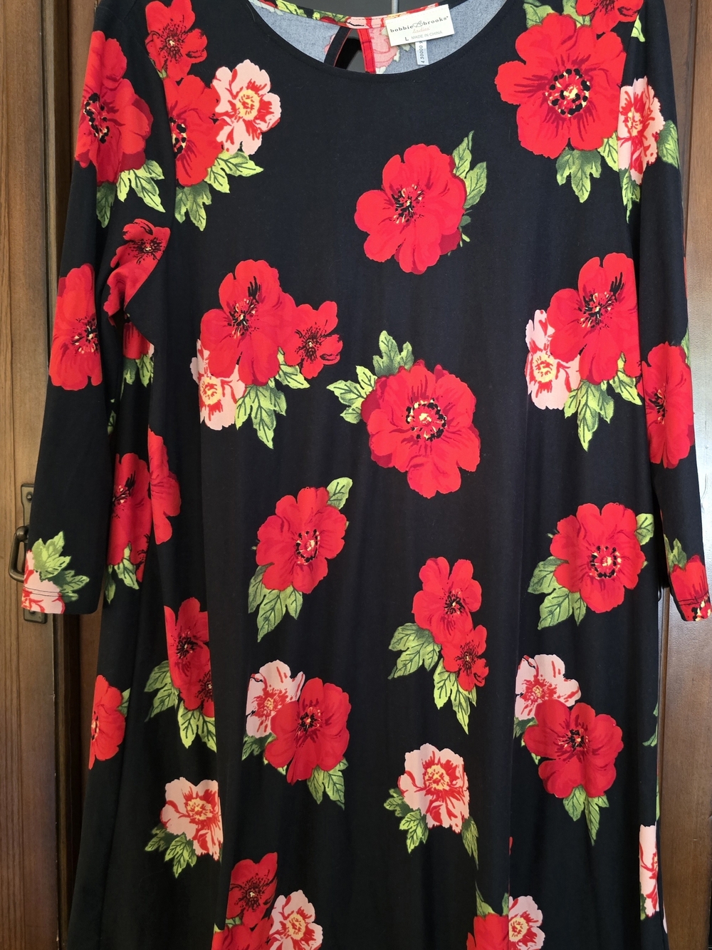 Bobbie Brooks Black Midi Dress with Red Floral Print